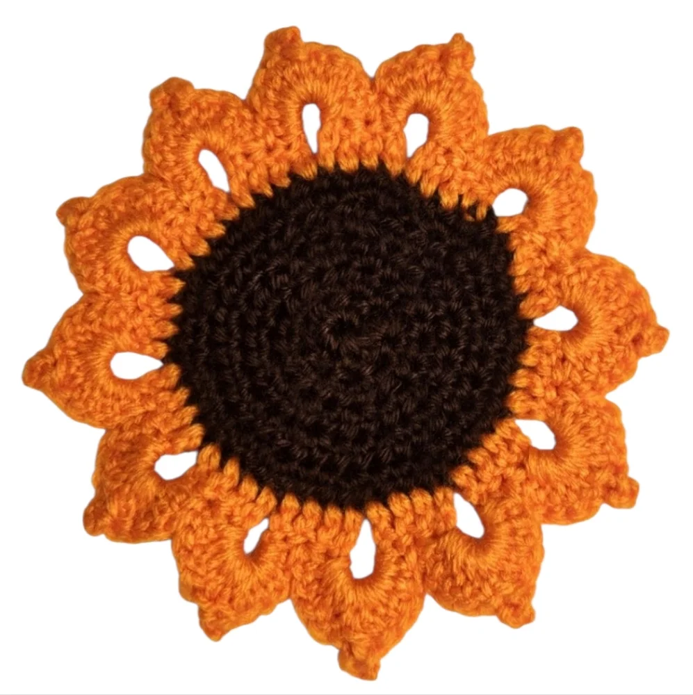 Sunflower Crochet Coasters - Orange and Brown -SET OF 4-